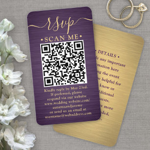 100 Pack QR RSVP Purple and Gold Wedding Enclosure Business Card