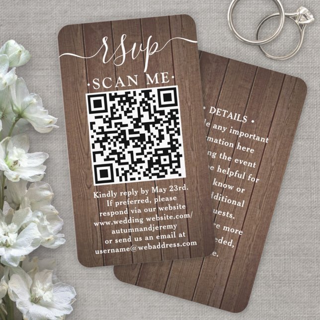 100 Pack QR RSVP Wedding Brown Faux Wood Enclosure Business Card (Creator Uploaded)