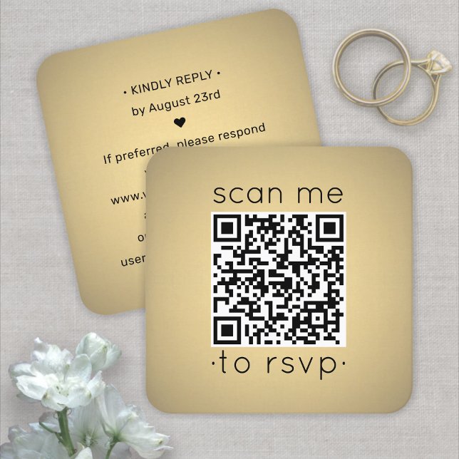 100 Pack QR RSVP Wedding Faux Gold Foil Enclosure Square Business Card (Creator Uploaded)