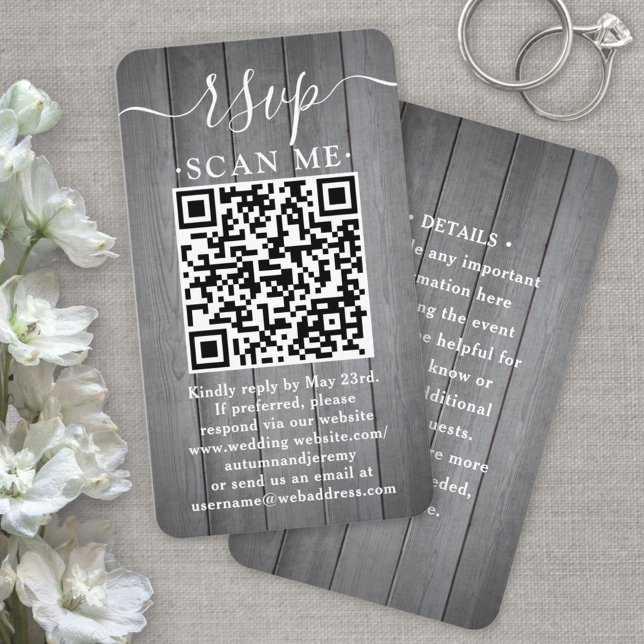 100 Pack QR RSVP Wedding Grey Faux Wood Enclosure Business Card (Creator Uploaded)