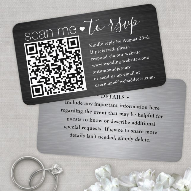 100 Pack Scan Me QR RSVP  Black and Silver Wedding Business Card (Creator Uploaded)