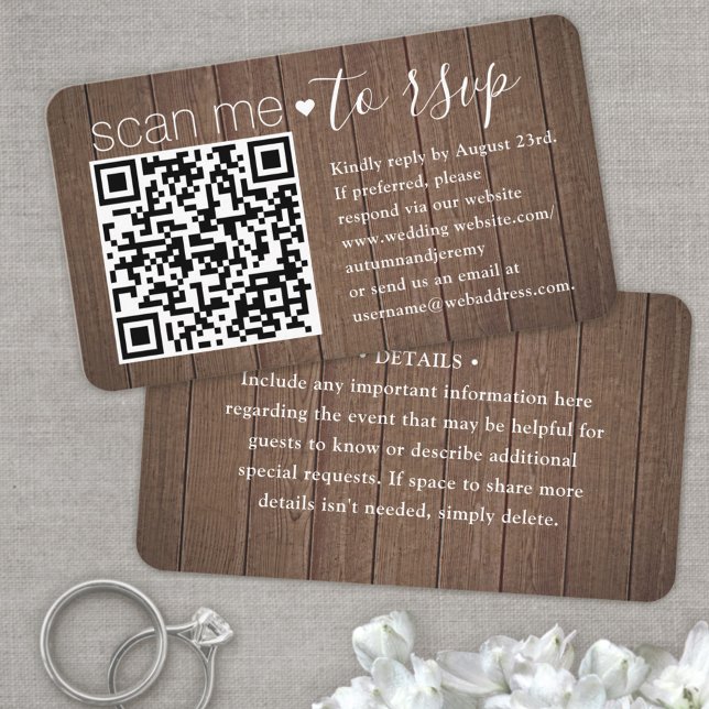 100 Pack Scan Me QR RSVP Brown Faux Wood Enclosure Business Card (Creator Uploaded)
