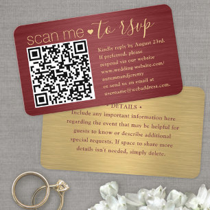 100 Pack Scan Me QR RSVP Burgundy & Gold Wedding Business Card
