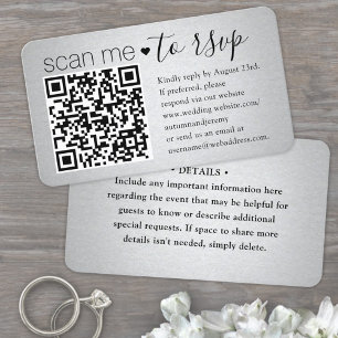 100 Pack Scan Me QR RSVP Faux Silver Enclosure Business Card
