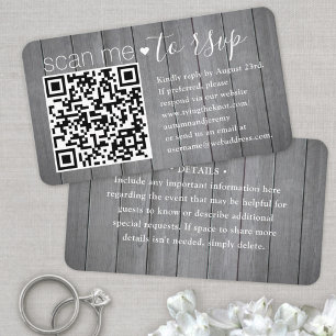 100 Pack Scan Me QR RSVP Grey Faux Wood Enclosure Business Card