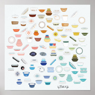 100 Pieces of Pyrex - White/Light Grey Poster
