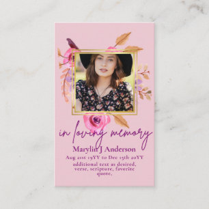 100 Pretty Floral Prayer Funeral Memorial PHOTO Business Card