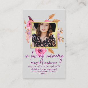 100 Pretty Floral Prayer Funeral Memorial PHOTO Business Card