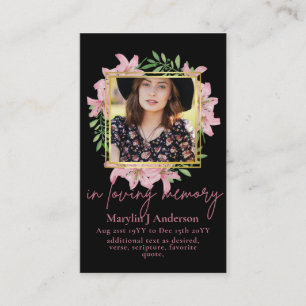 100 Pretty Floral Prayer Funeral Memorial PHOTO Business Card