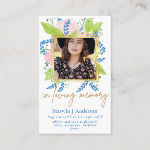100 Pretty Floral Prayer Funeral Memorial PHOTO Business Card