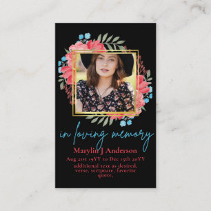 100 Pretty Floral Prayer Funeral Memorial PHOTO Business Card