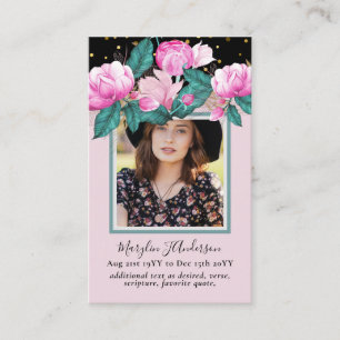 100 Pretty Floral Prayer Funeral Memorial PHOTO Business Card