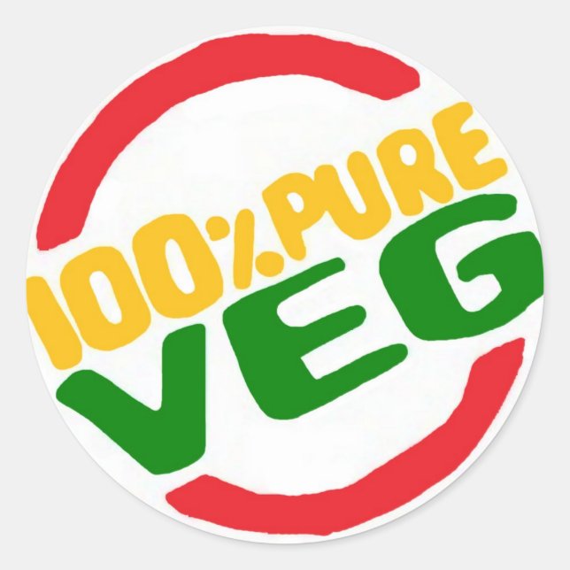 100% Pure Veg Classic Round Sticker (Front)