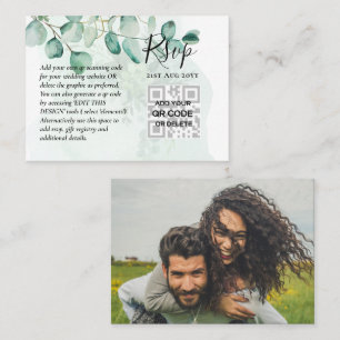 100 QR CODE WEDDING RSVP Greenery PHOTO Enclosure Business Card