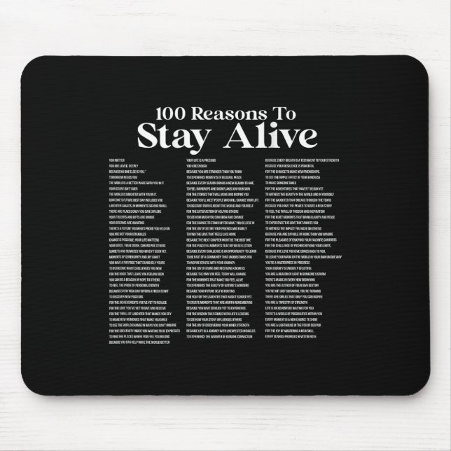 100 Reasons To Stay Alive Suicide Prevention 988 P Mouse Pad (Front)