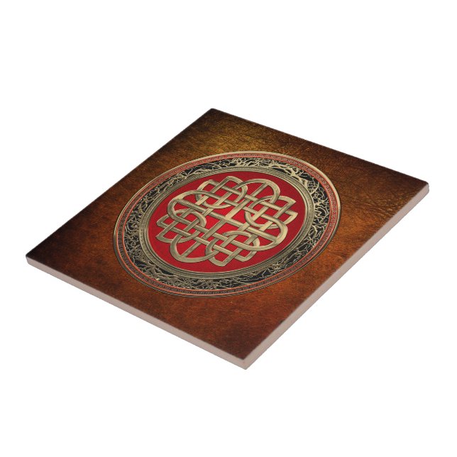 [100] Sacred Celtic Gold Knot Cross Ceramic Tile (Side)