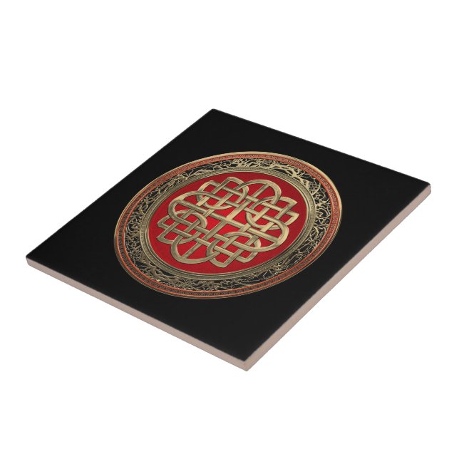 [100] Sacred Celtic Gold Knot Cross Ceramic Tile (Side)