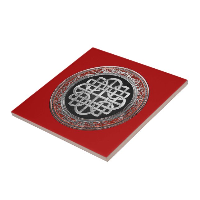 [100] Sacred Celtic Silver Knot Cross Ceramic Tile (Side)