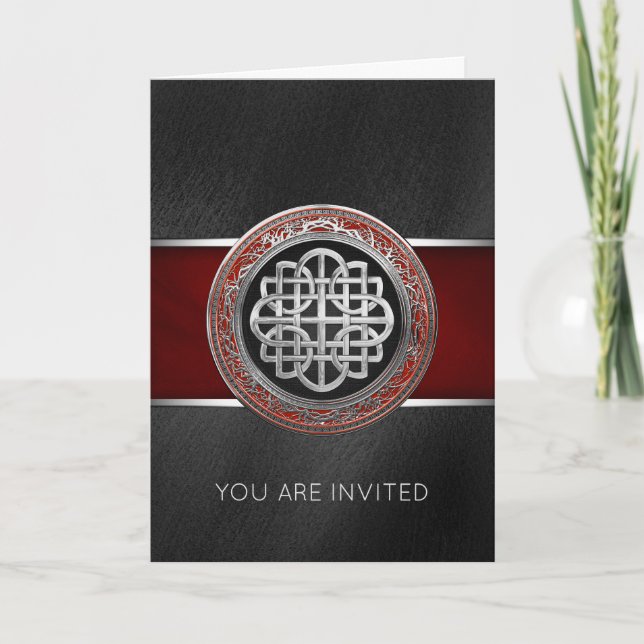 [100] Sacred Celtic Silver Knot Cross Invitation (Front)