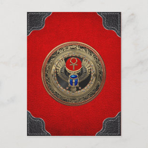 [100] Sacred Gold Egyptian Winged Scarab with Ankh Postcard