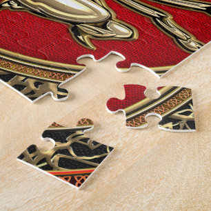 [100] Sacred Golden Scorpion on Red Jigsaw Puzzle