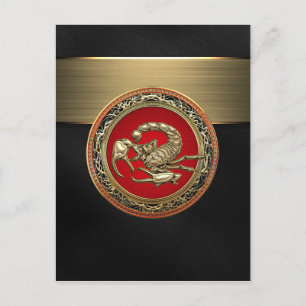 [100] Sacred Golden Scorpion on Red Postcard