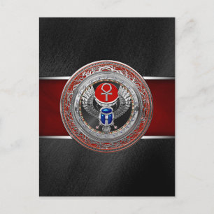 [100] Sacred Silver Egyptian Winged Scarab & Ankh Postcard