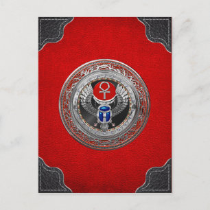 [100] Sacred Silver Egyptian Winged Scarab & Ankh Postcard