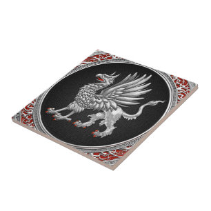 [100] Sacred Silver Griffin Ceramic Tile
