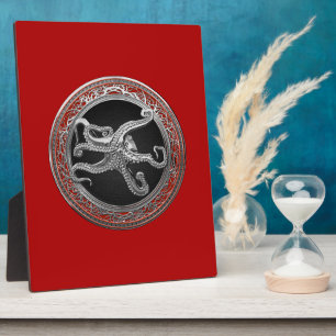 [100] Sacred Silver Octopus in Defensive Posture Plaque