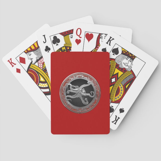 [100] Sacred Silver Octopus in Defensive Posture Playing Cards (Back)