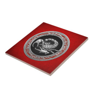 [100] Sacred Silver Scorpion on Black Ceramic Tile