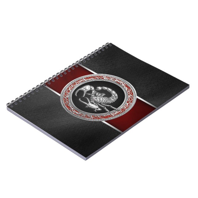 [100] Sacred Silver Scorpion on Black Notebook (Left Side)