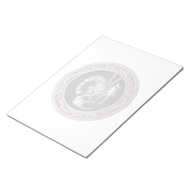 [100] Sacred Silver Scorpion on Black Notepad (Angled)