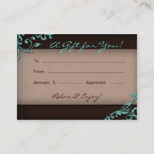 /100 Salon Gift Card Spa Linen Floral Brown Blue