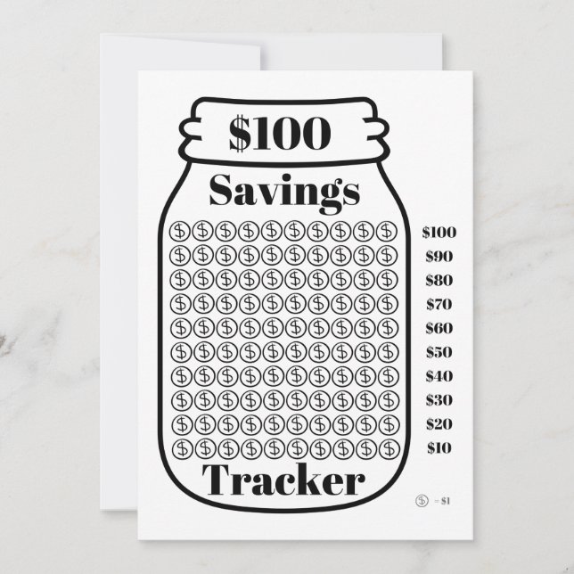 $100 Savings Tracker Mason Jar Budget Goal Sheet Invitation (Front)