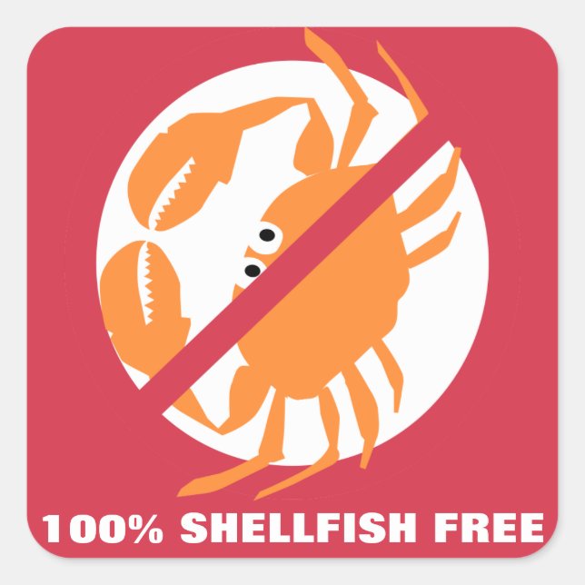 100% Shellfish Free Alert Personalised Red Crab Square Sticker (Front)