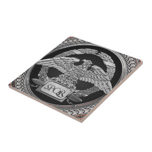 [100] Silver Roman Imperial Eagle over Medallion Ceramic Tile