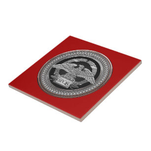 [100] Silver Roman Imperial Eagle over Medallion Ceramic Tile