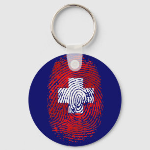 100% Swiss DNA fingerprint Switzerland flag gifts Key Ring