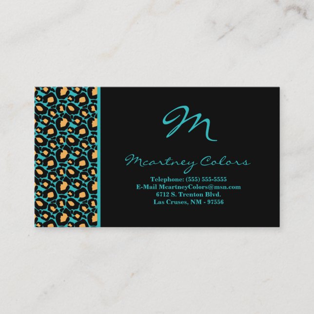 100 Teal Turquoise Cheetah Print Business Card (Front)