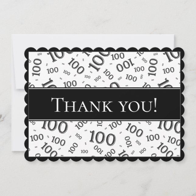 100 "Thank you!" Black and White Number Pattern Thank You Card (Front)