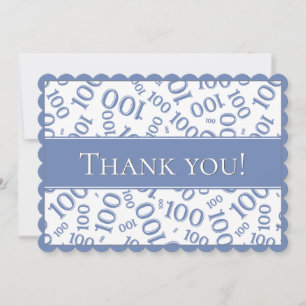 100 "Thank you!" Blue and White Number Pattern Thank You Card