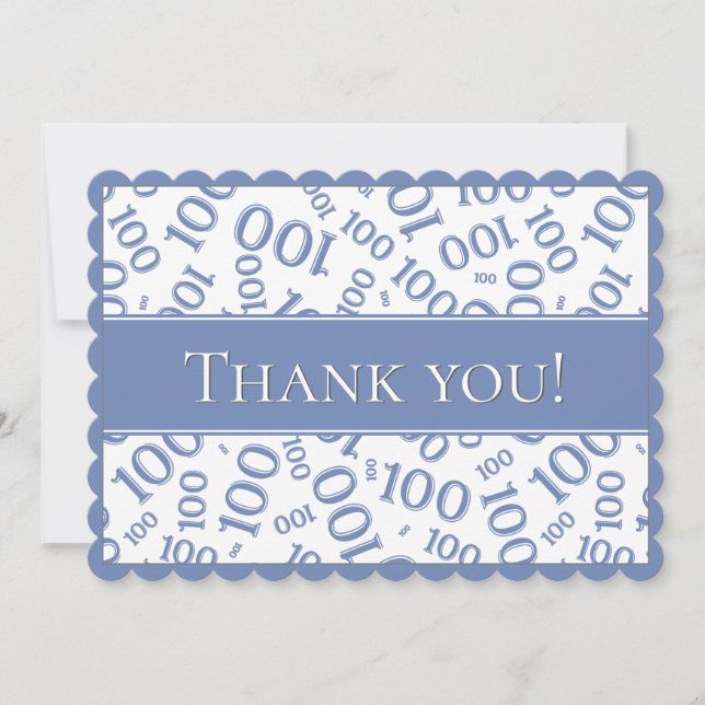 100 "Thank you!" Blue and White Number Pattern Thank You Card (Front)