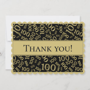 100 "Thank you!" Gold and Black Number Pattern Thank You Card