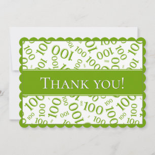 100 "Thank you!" Green and White Number Pattern Thank You Card