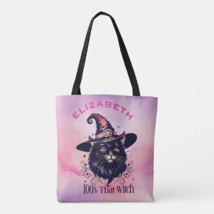 100% THAT WITCH - Black Cat With Witches Hat Tote Bag
