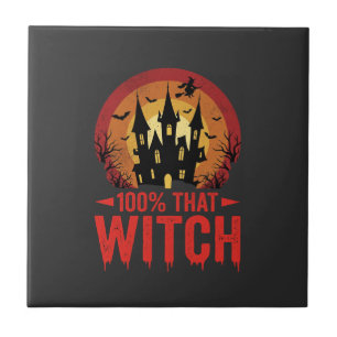 100% That Witch Halloween Castle Ceramic Tile