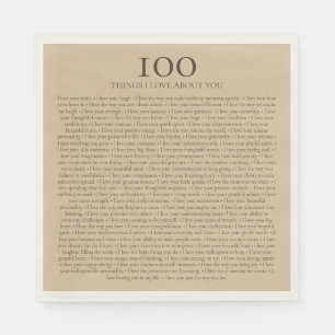 100 Things I Love About You Customisable Gift Napkin