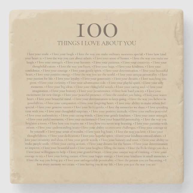 100 Things I Love About You Customisable Gift  Stone Coaster (Front)